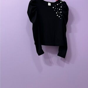 Black Sweater with Pearl Embellishments